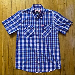 Dixxon Flannel Company “Victory” Short Sleeve Party Shirt Size Medium Red Blue